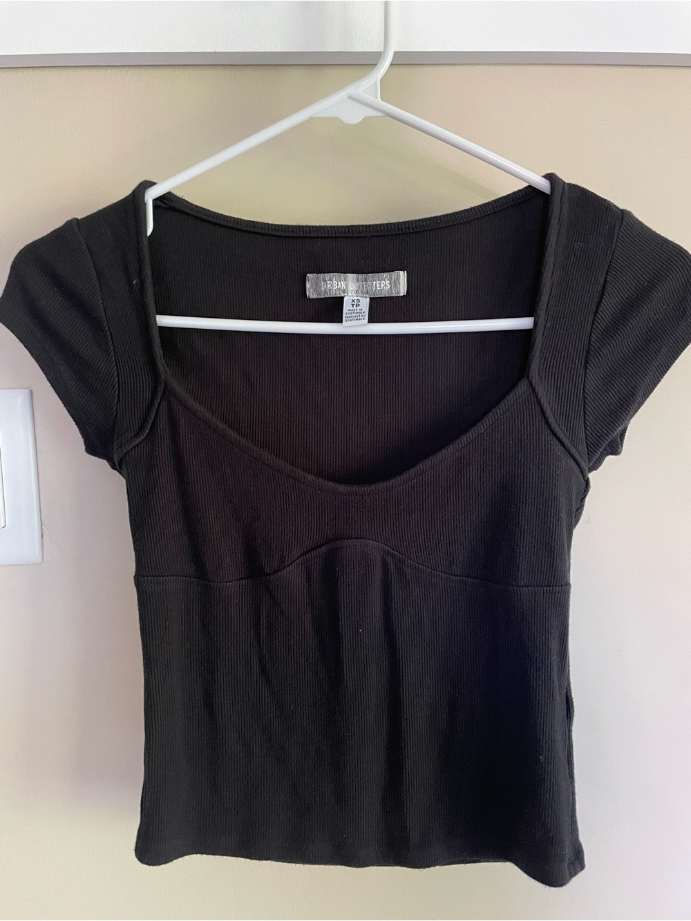 Urban Outfitters Black Ribbed Scoop-Neck Short Sleeve Top